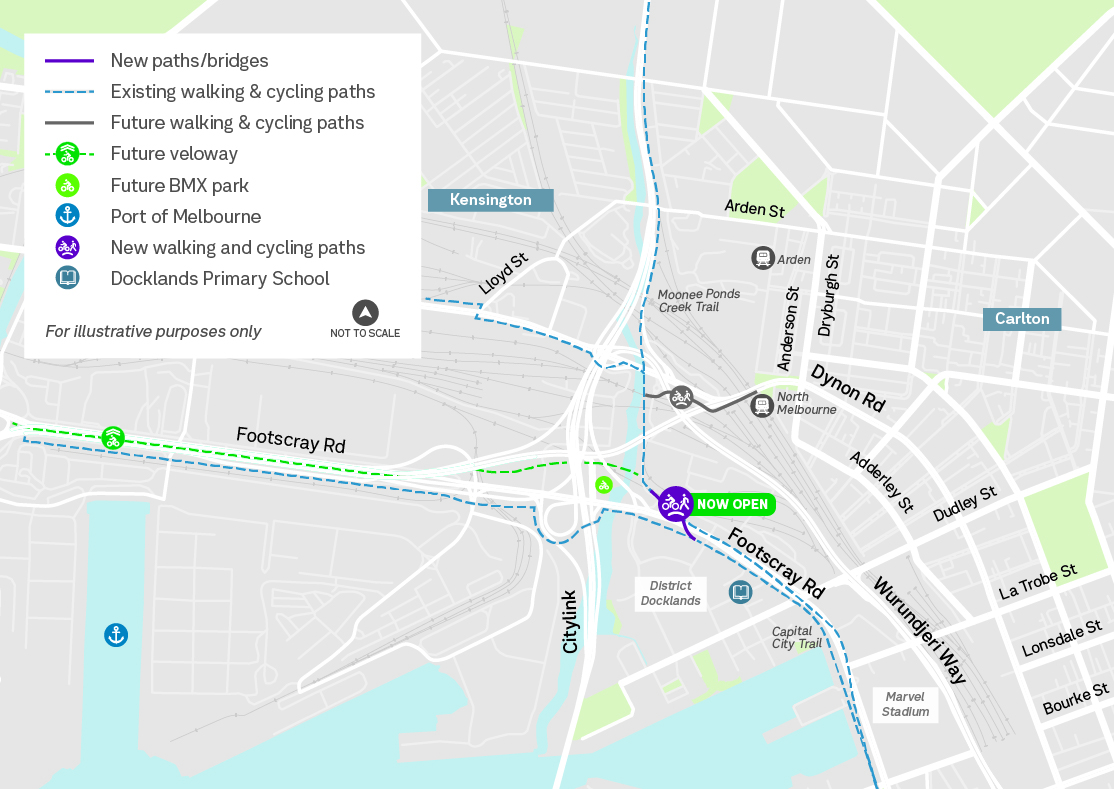 Cycling connections to the new walking and cycling bridge over Footscray Road, Docklands