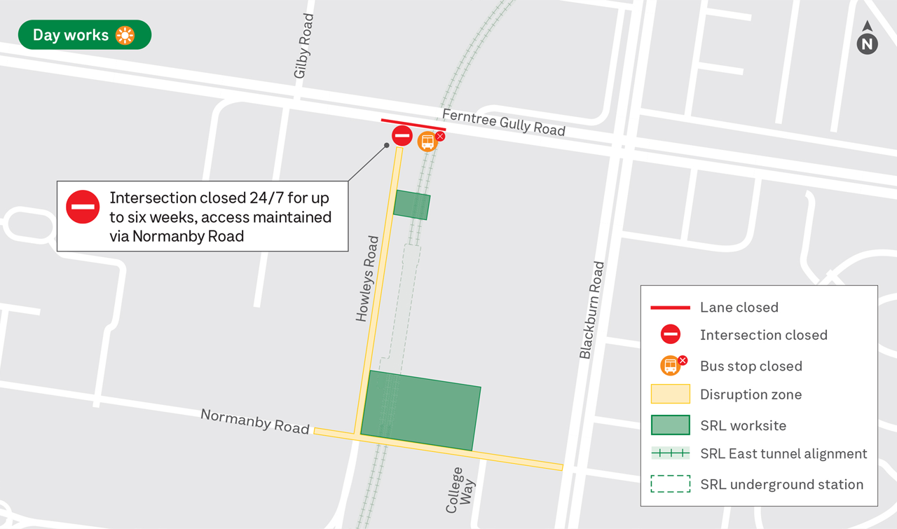 Map showing day works in Monash during June