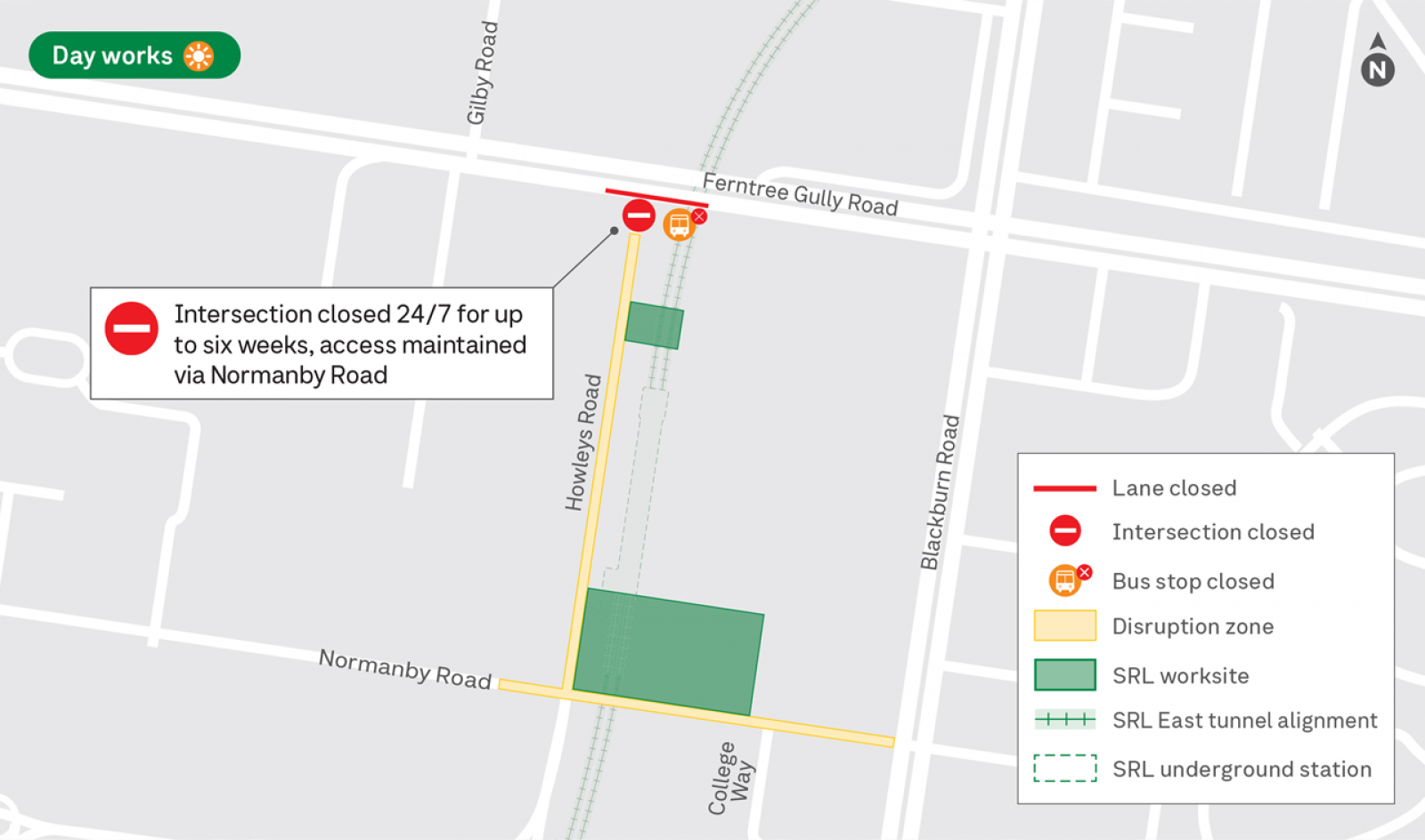 Map showing day works in Monash during June
