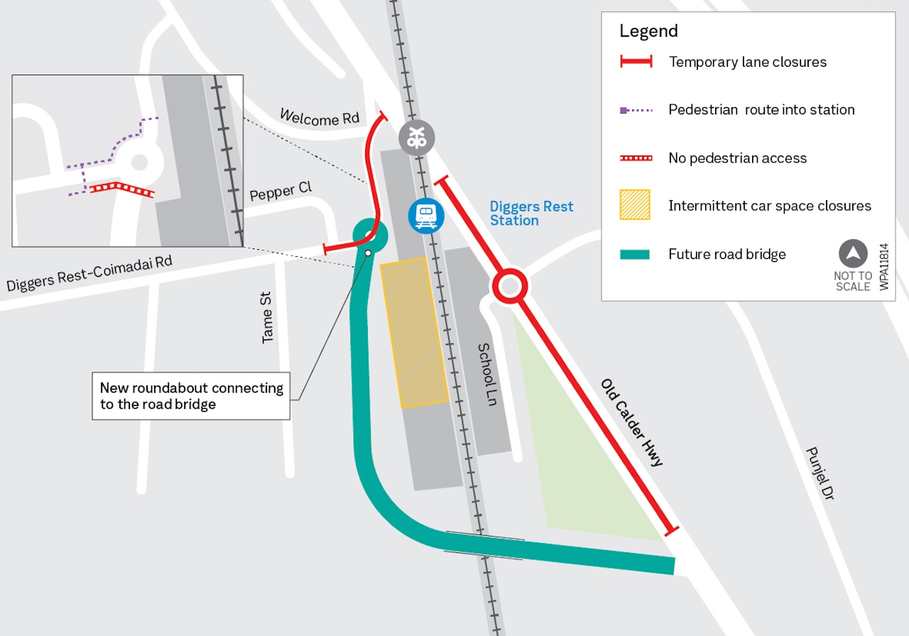 Diggers Rest road closure and way-finding map