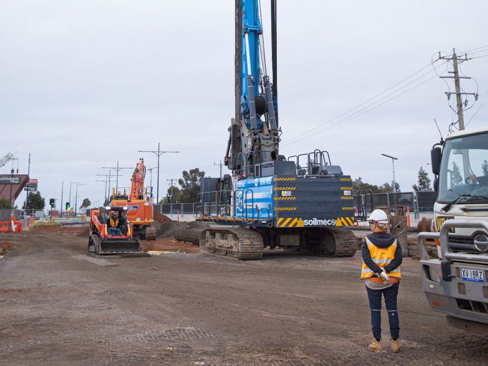 A piling rig in action at Ferris Road