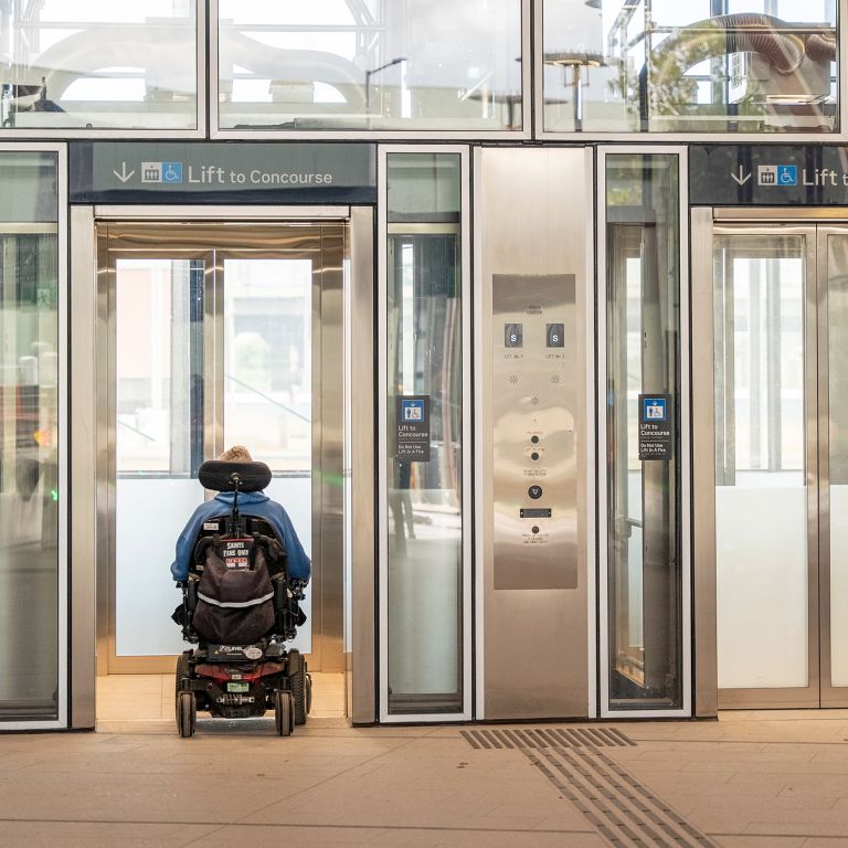 Two elevators at each entry point