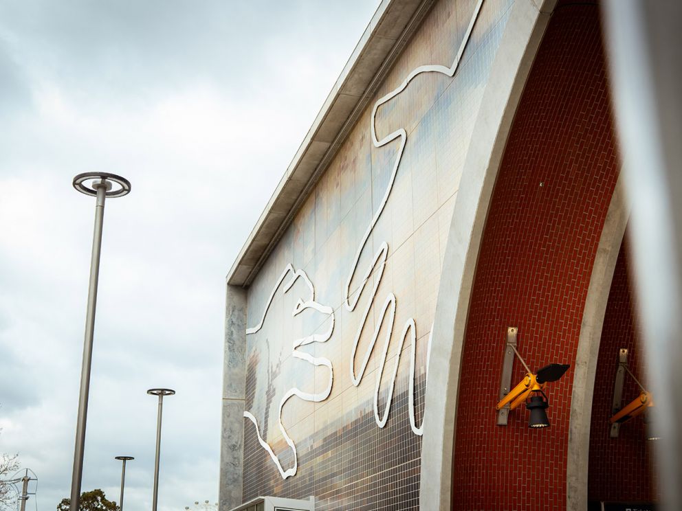 Arden Street entrance featuring artwork