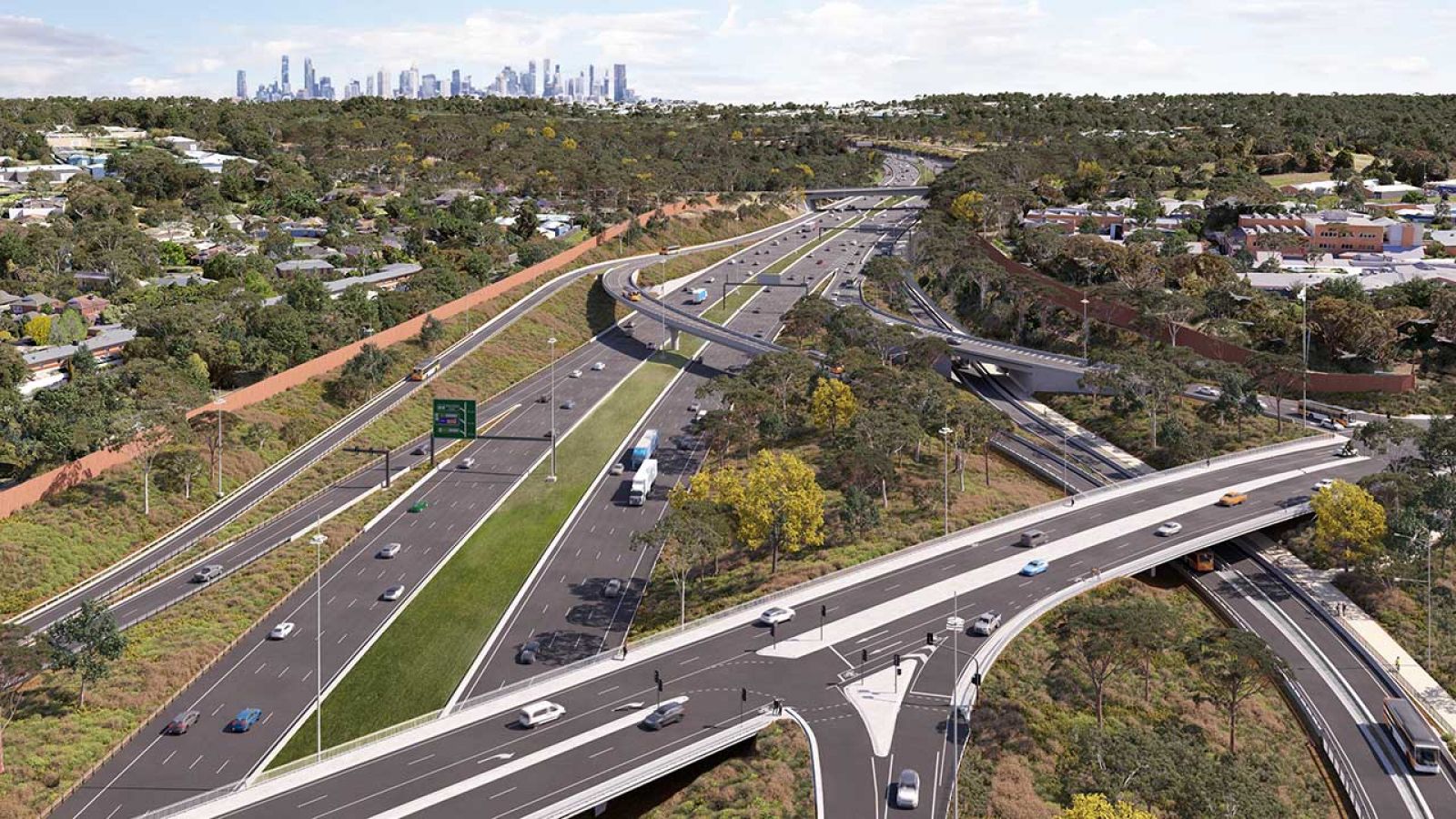 Artist’s impression of Chandler Highway new Eastern Busway and walking and cycling trail Kew