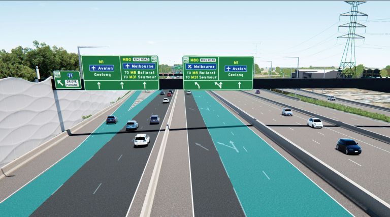 Using the express and outer lanes on the West Gate Freeway - outbound direction