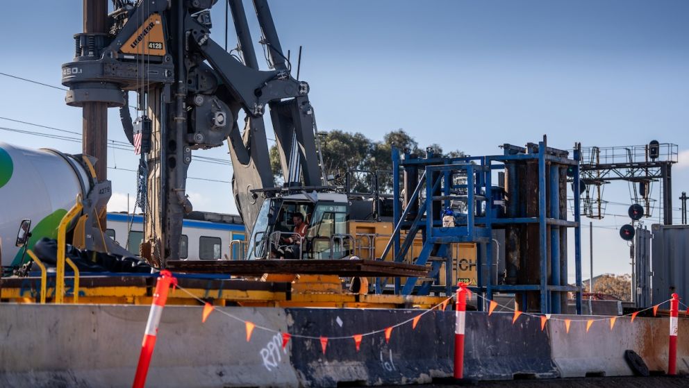 Worker in piling rig