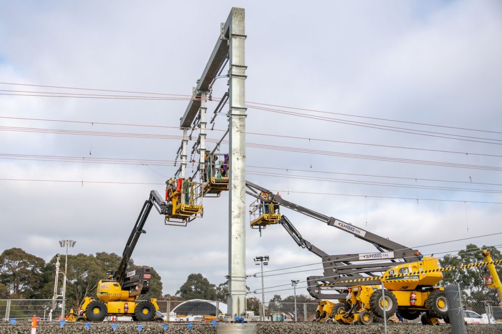 Works on the overheard wires in the rail corridor