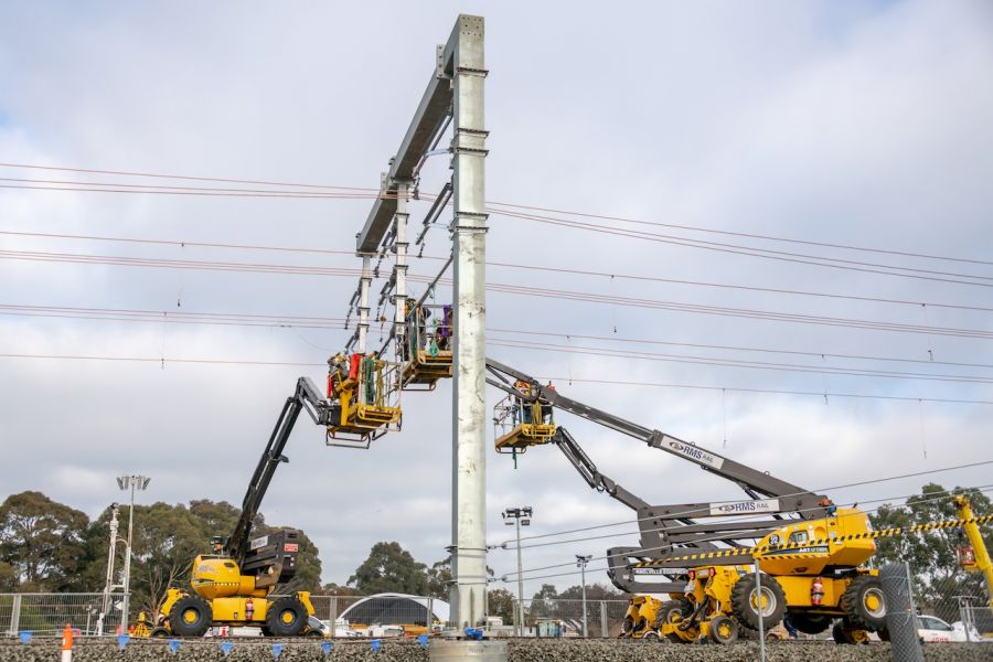 Works on the overheard wires in the rail corridor