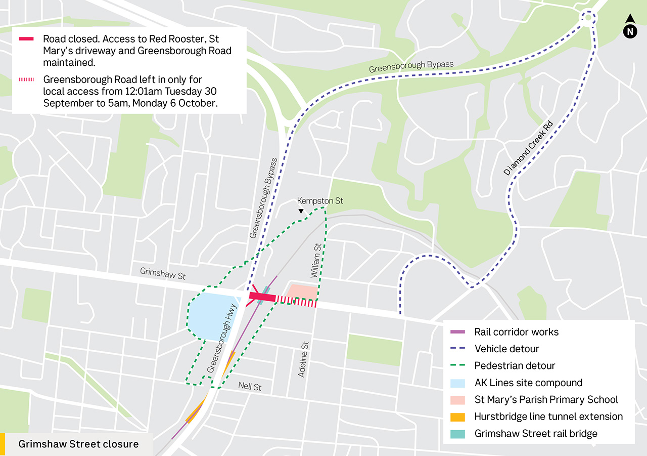 Grimshaw Street detour map - September and October 25