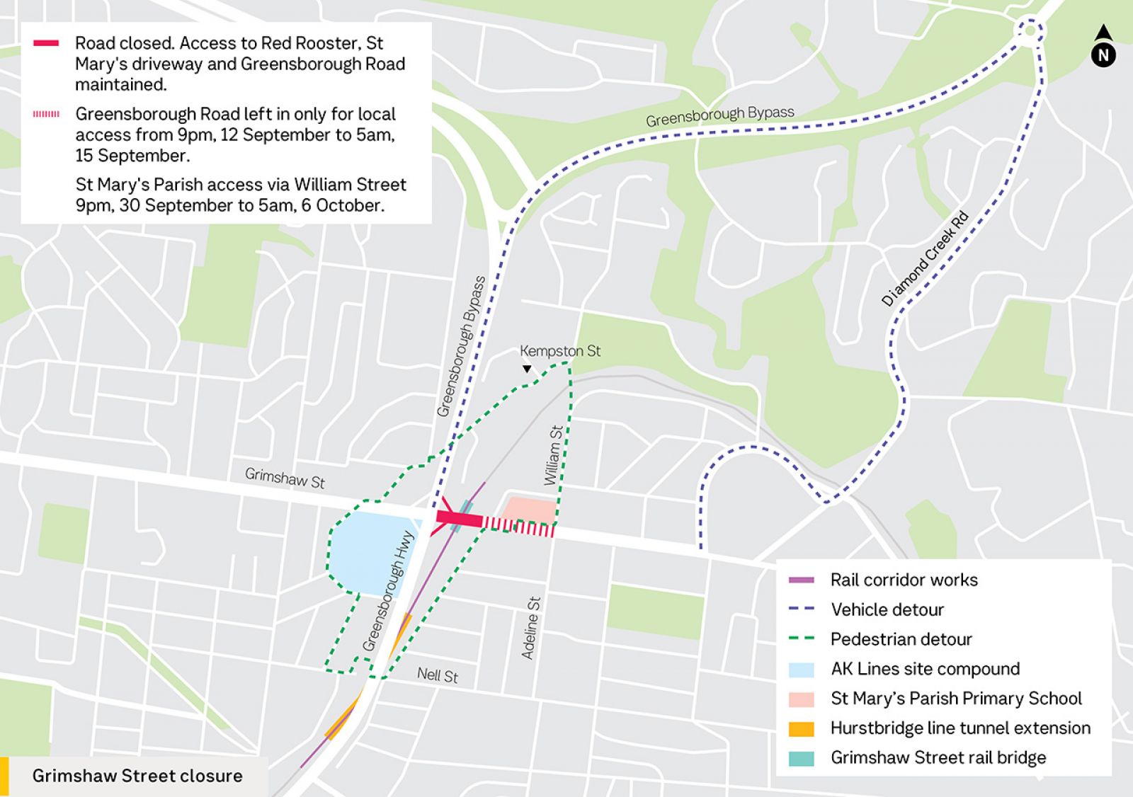 Grimshaw Street detour map - September and October 25