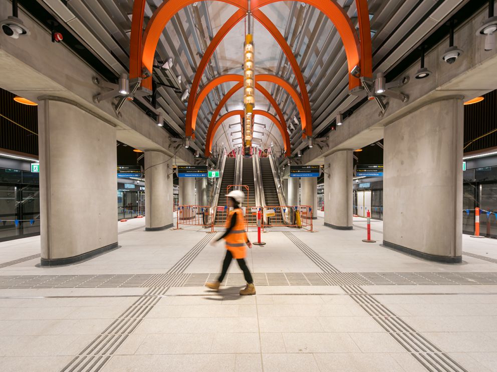 Train platforms at State Library Station. 