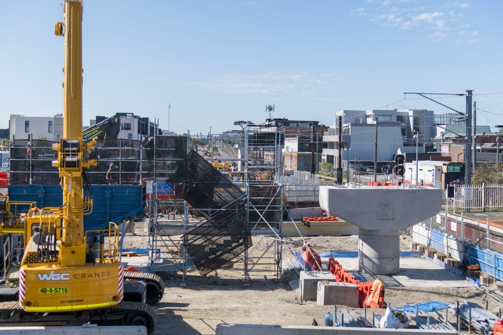 A crane operates at Mordialloc Station