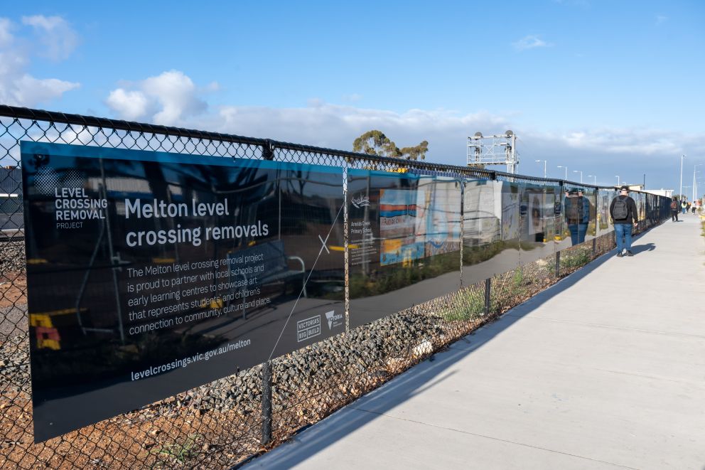 Artworks by local Melton children are being displayed around the Melton level crossing removal project site