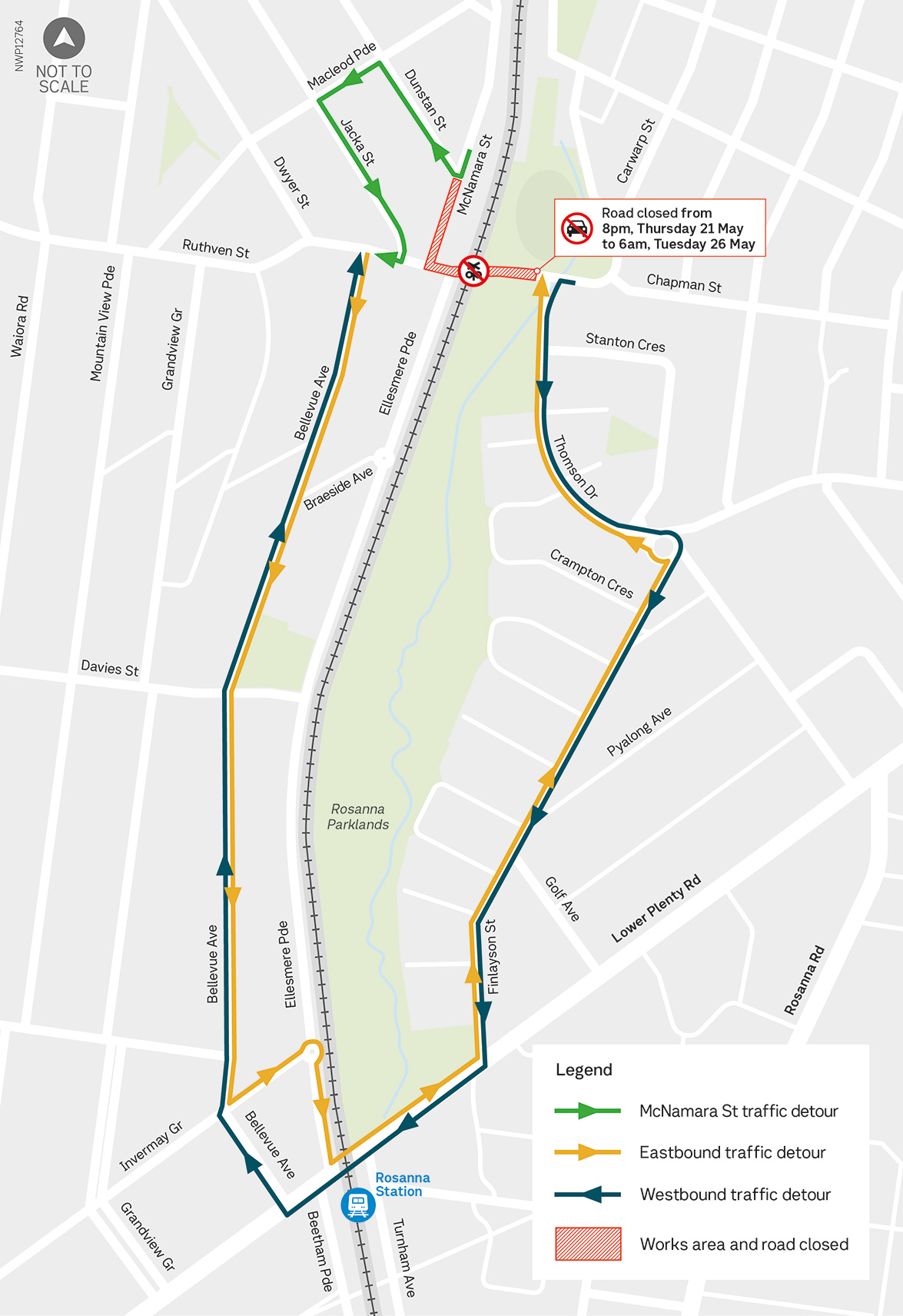 Ruthven Street level crossing detour map