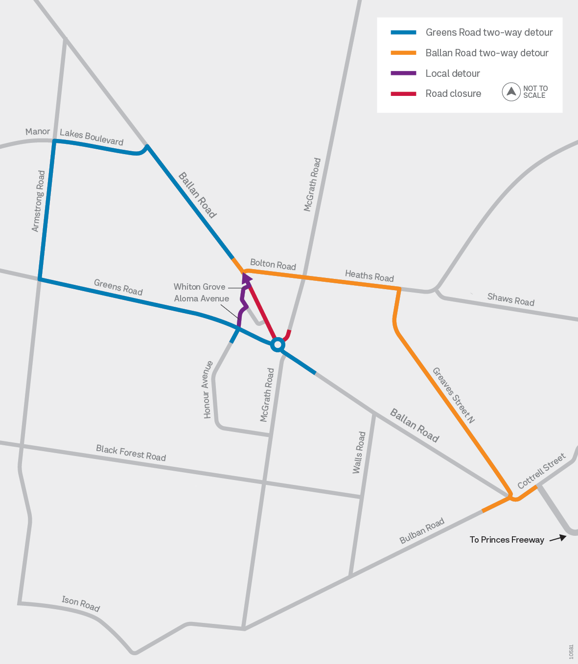 Ballan Rd Int to Whiton Gr Closure Map