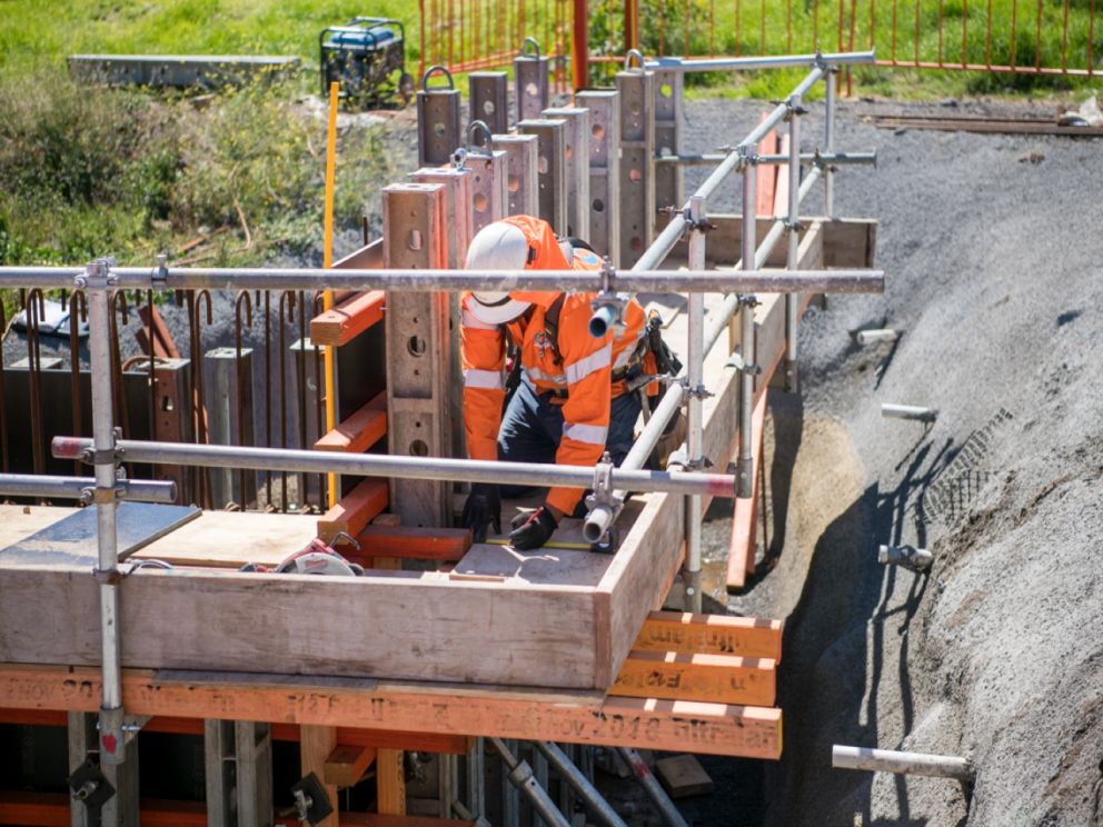 Foundation works to construct the Hyde Street ramp linking to the West Gate Freeway.