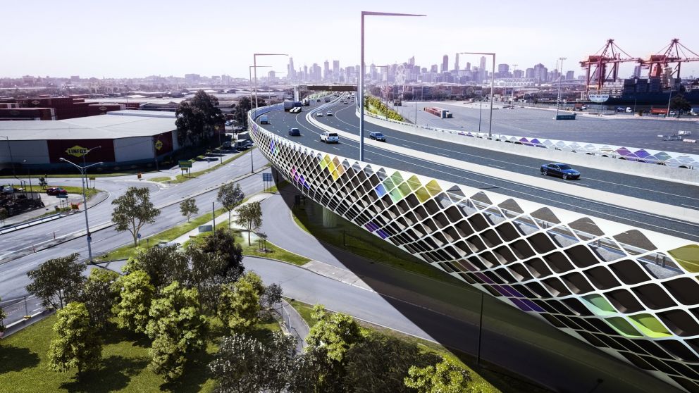 Artist impression of new elevated road above Footscray Road