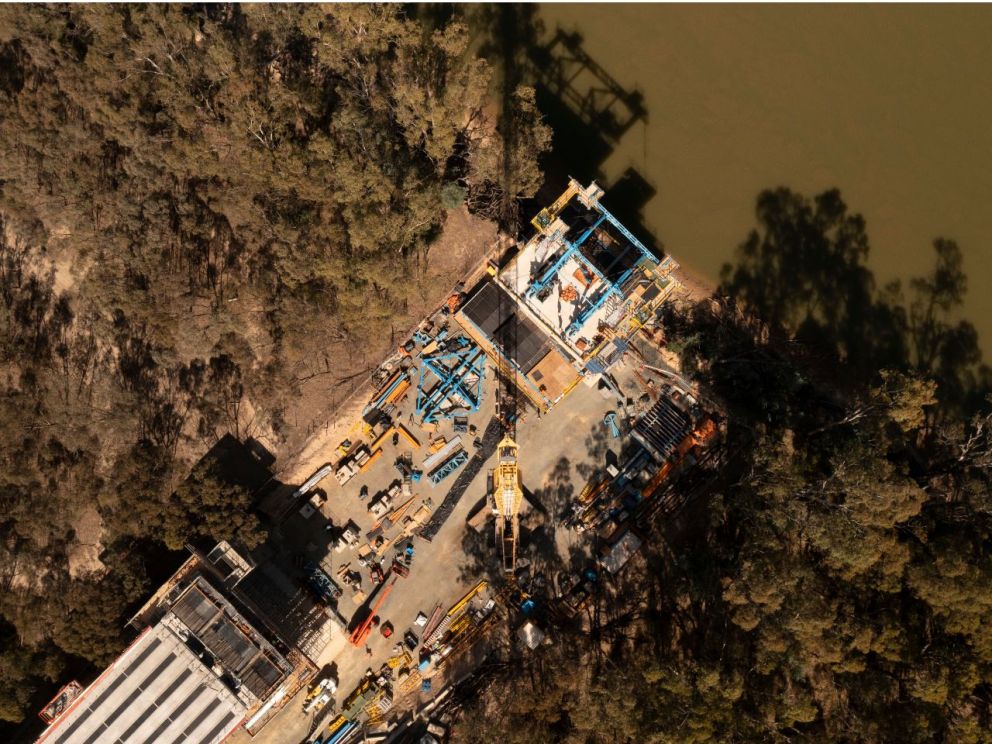 Birds eye view of one of the main piers in Moama