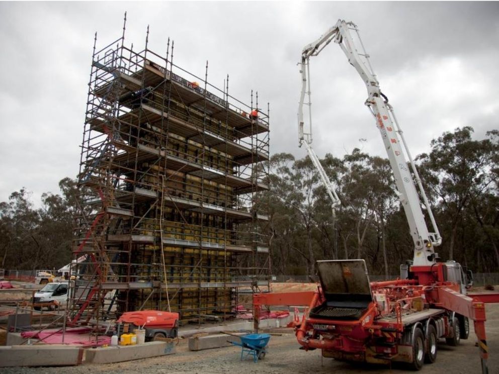 Murray River Bridge Pier wall construction with crane