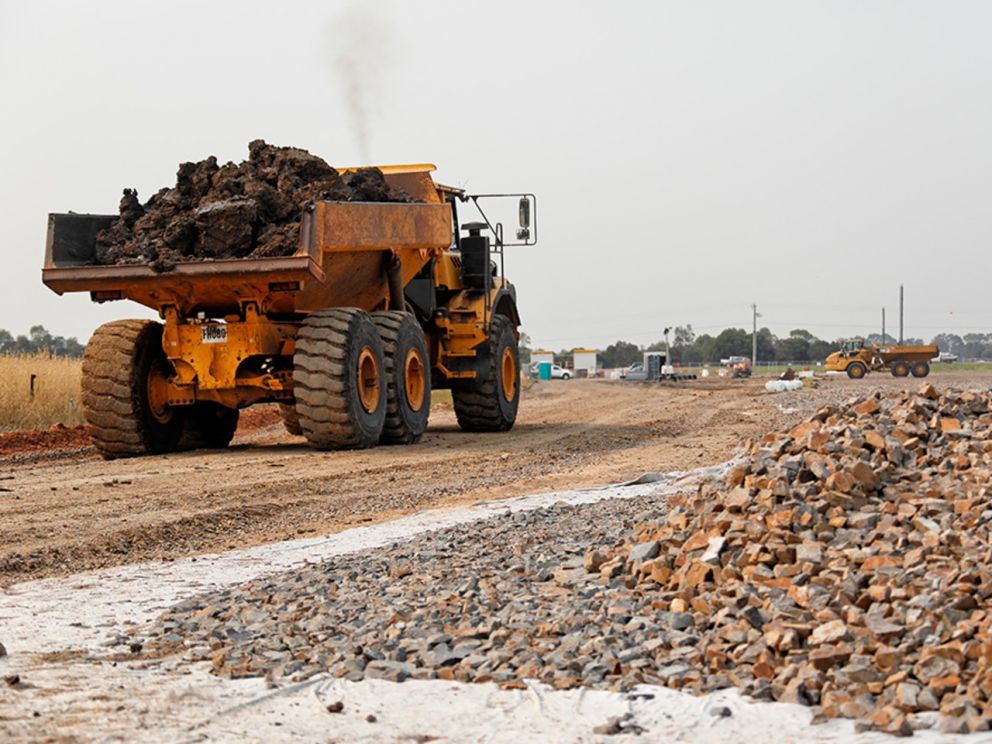 Bringing in material to build the foundations of the Freeway - January 2020