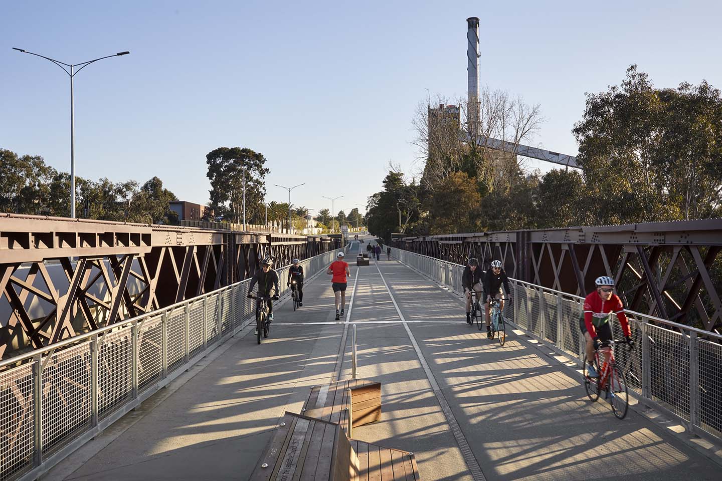 Cyclists and Pedestrians on the Chandler Highway heritage bridge