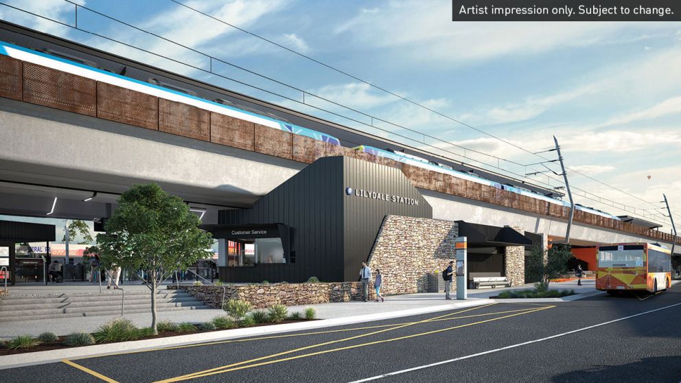 Artist impression of new bus interchange on William Street West​ next to Lilydale Station. Artist impression only. Subject to change.