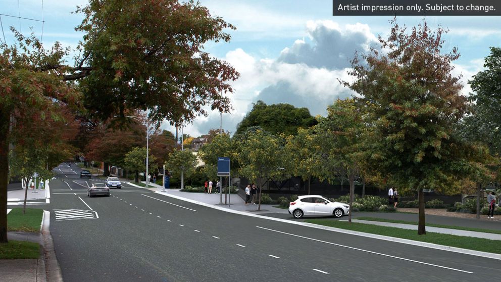 Mont Albert Road, Mont Albert - level crossing gone in 2023. Artist impression only, subject to change.
