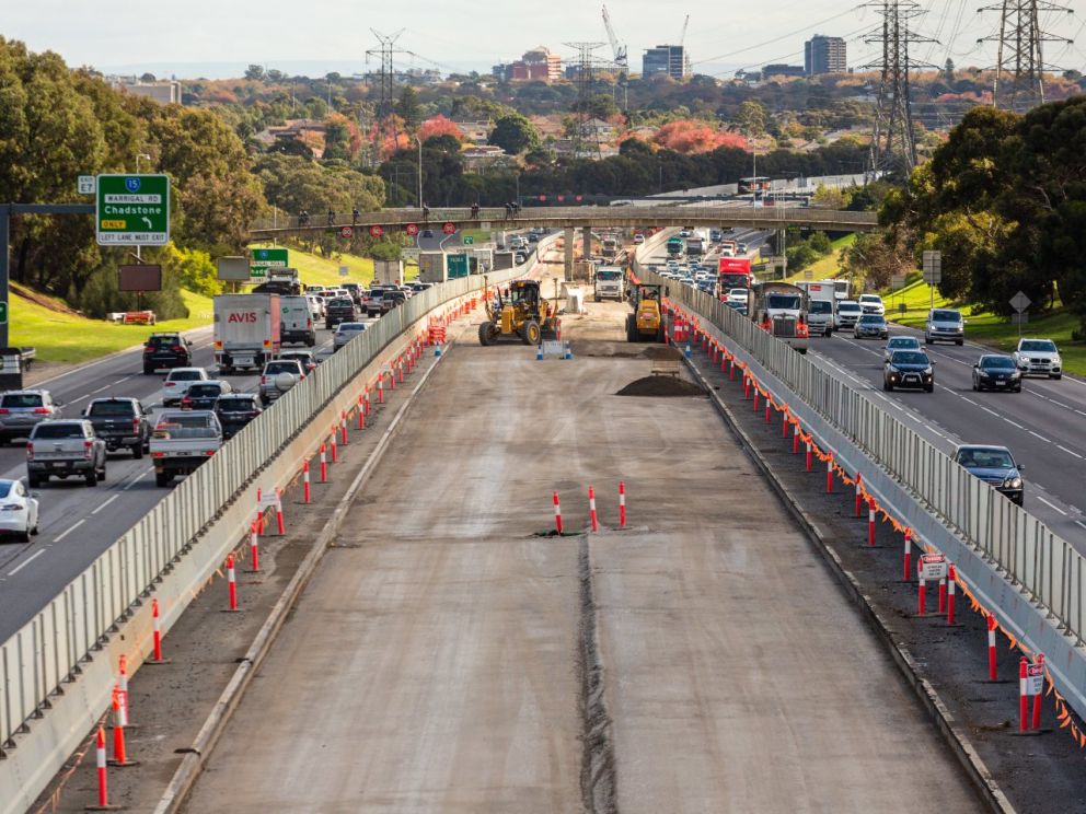 Almost ready to asphalt the new lanes of the Monash Freeway between Huntingdale and Warrigal Road