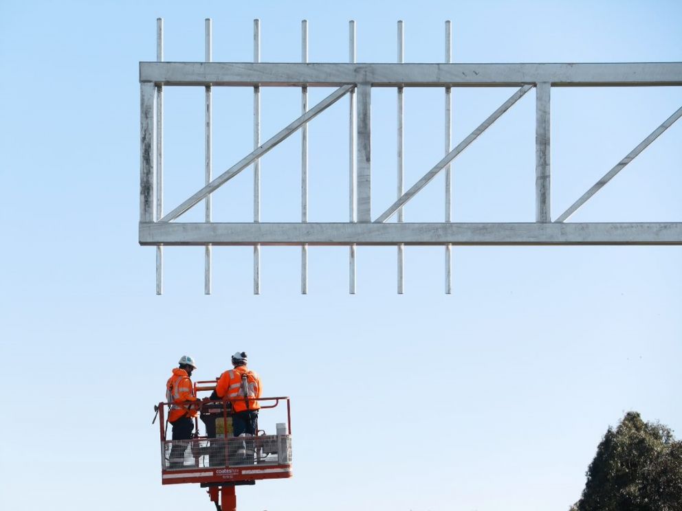 Installing signage structures on the Hume Freeway