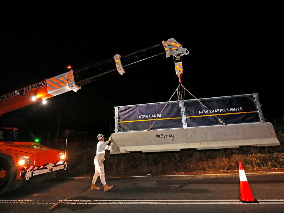 Safety barrier being lifted into place on Hallam North Road