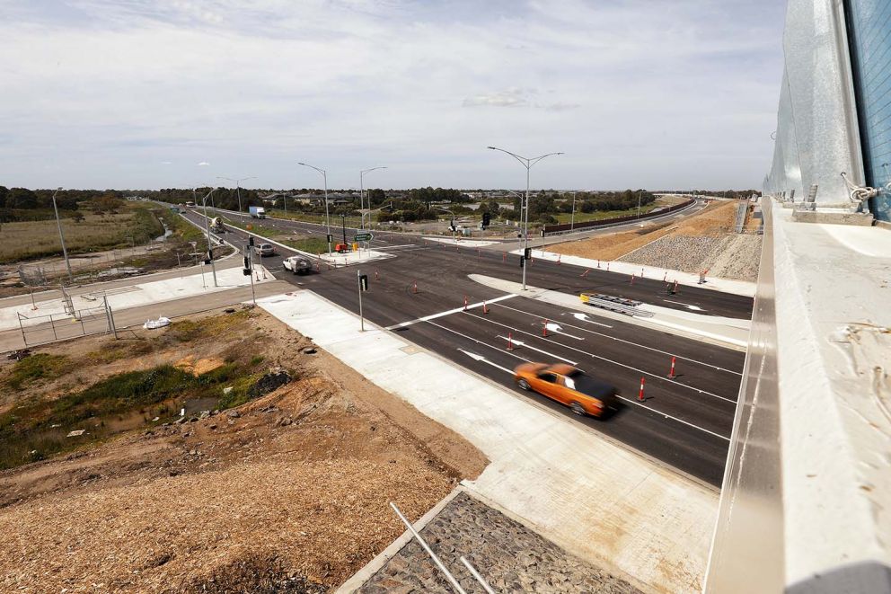 Construction progress on Governor Road near the entry and exit ramps to the Mordialloc Freeway