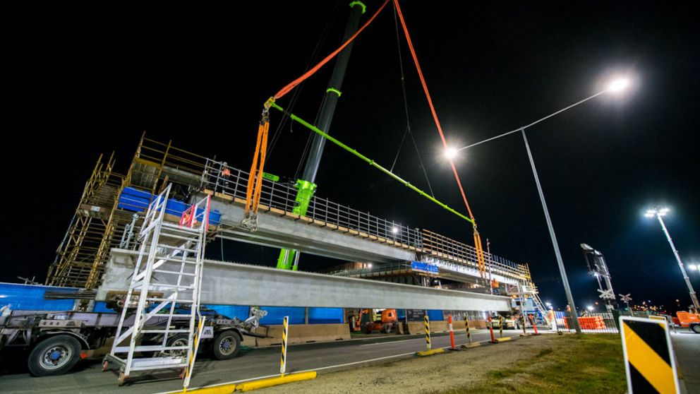 An L-beam arrives for installation at Cardinia Road