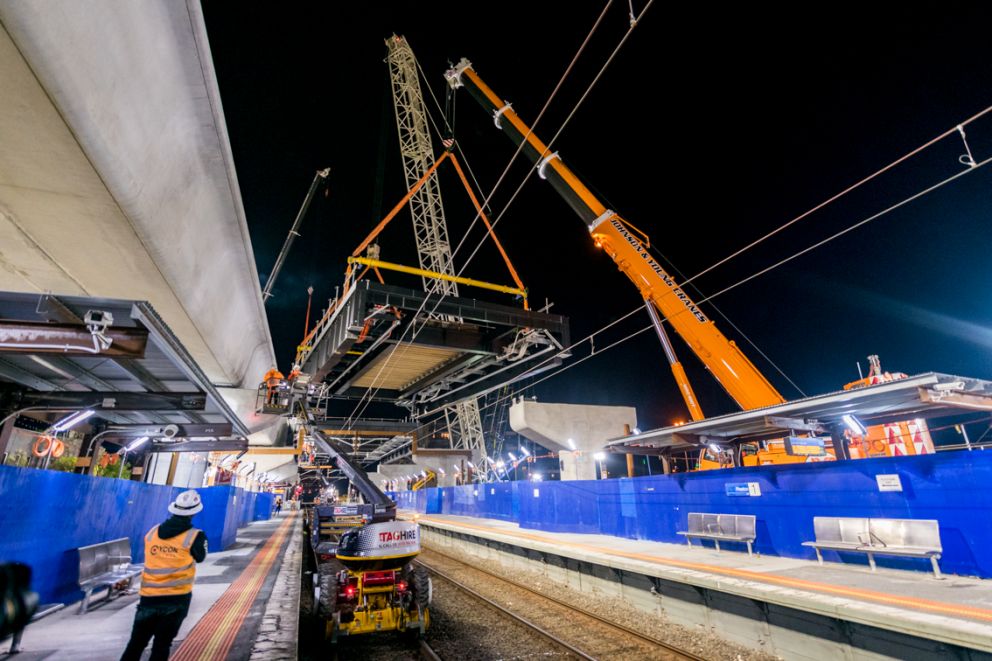 The platform steel modules are lifted in at Preston Station.