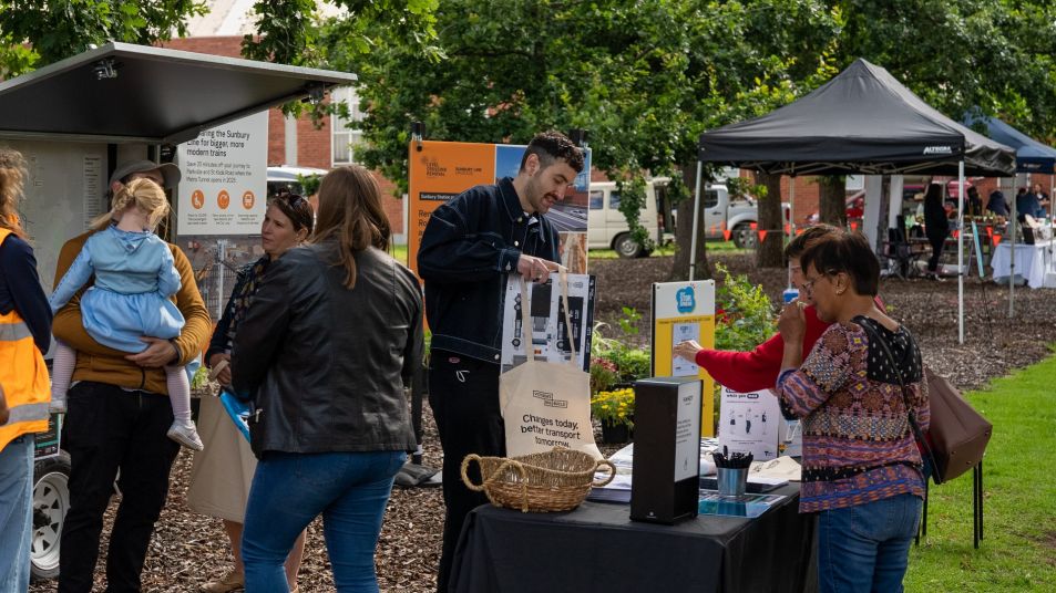 A Victoria's Big Build information stand set up at Sunbury Market