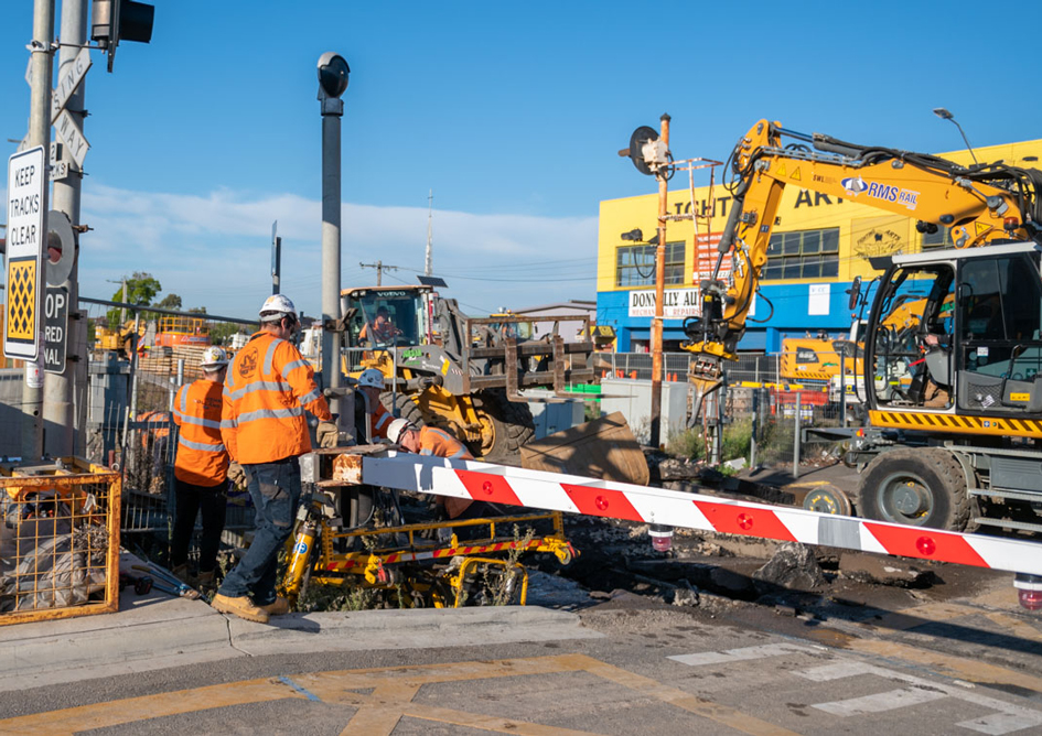 Dismantling the boom gates at Glenroy Road
