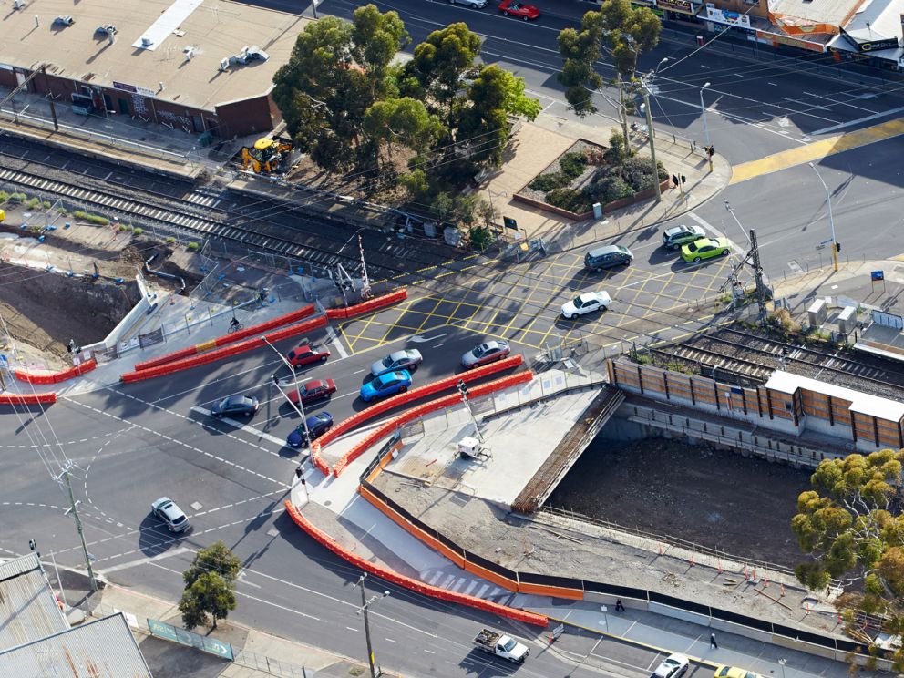 Aerial view of Main Road and rail trench