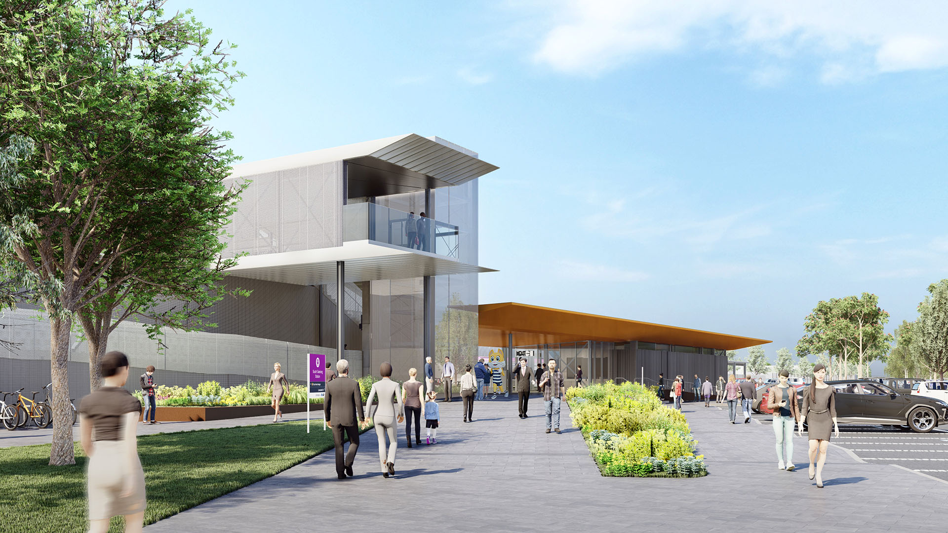 Render of South Geelong Station as viewed from carpark. 