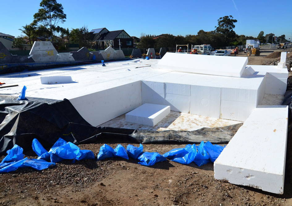 Large foam blocks on road