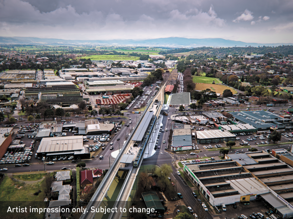 Artist impression of the new rail bridge over Maroondah Highway in Lilydale
