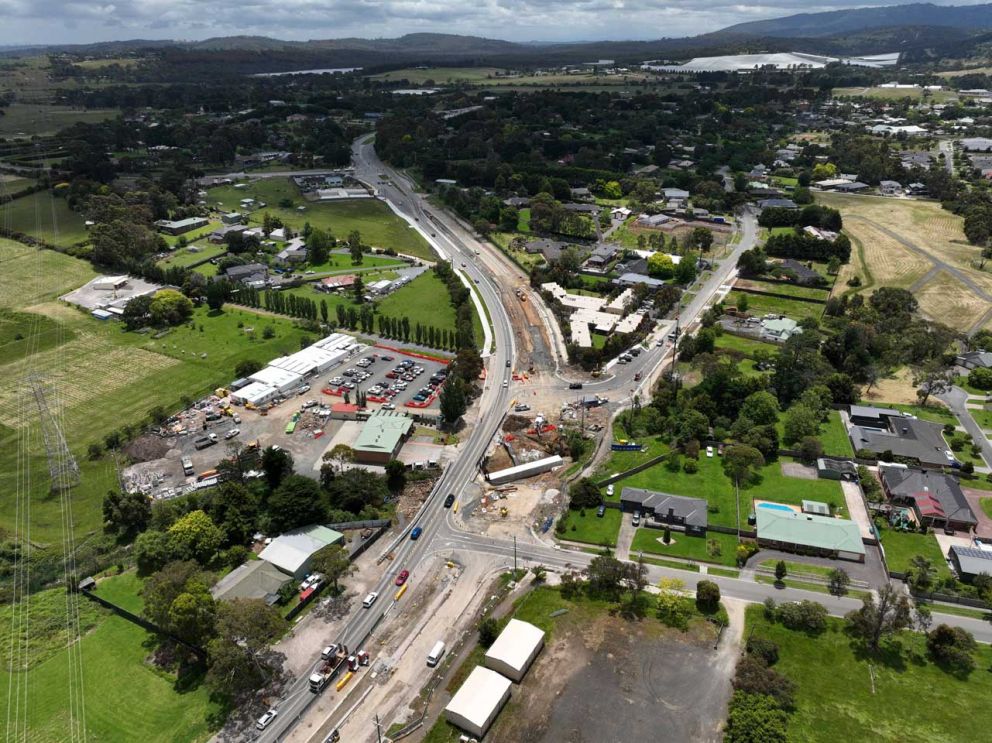 Aerial view of the Memorial Drive intersection and upgraded culverts at Troups Creek in December