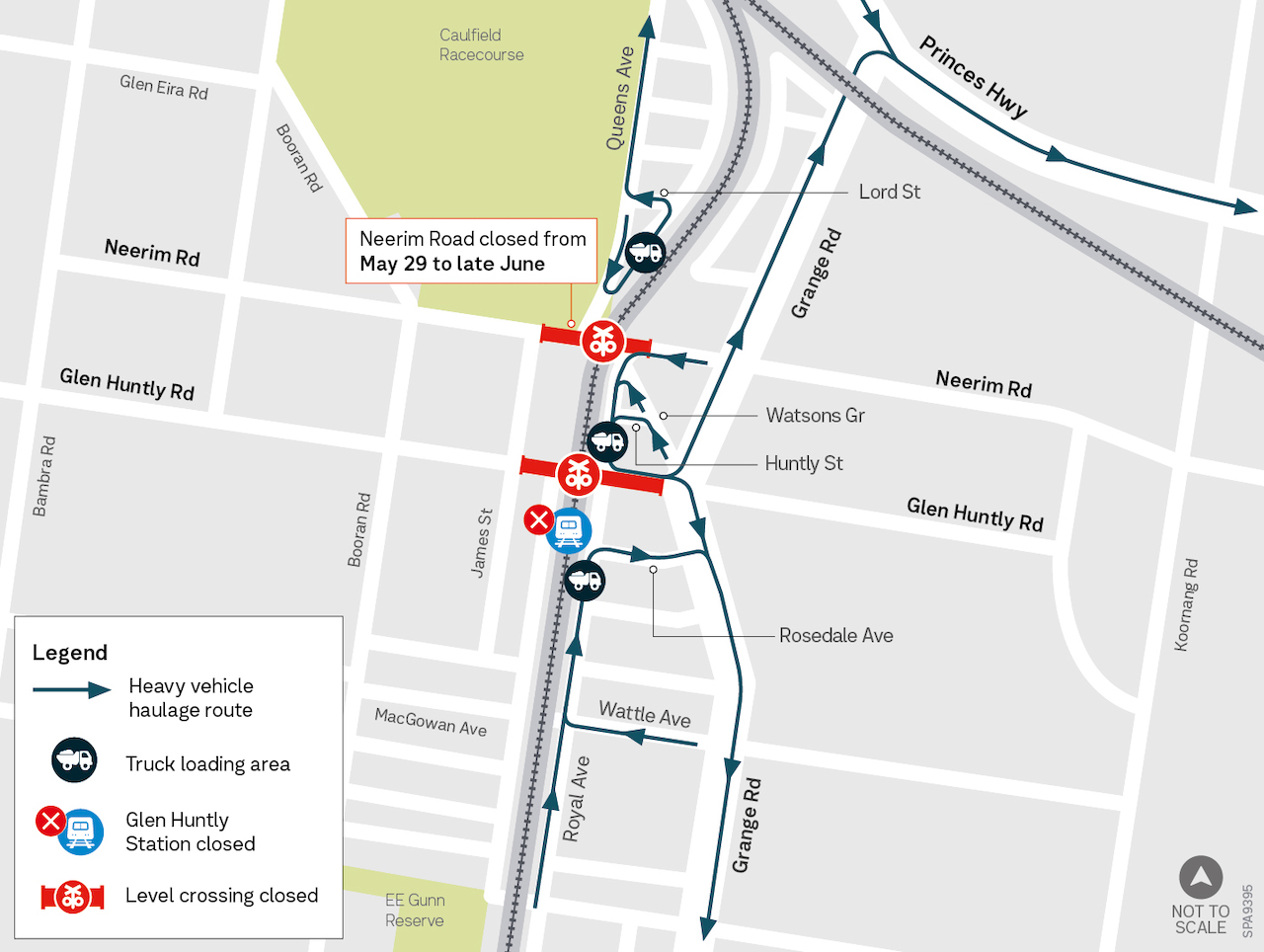 Map showing truck haulage routes until late June