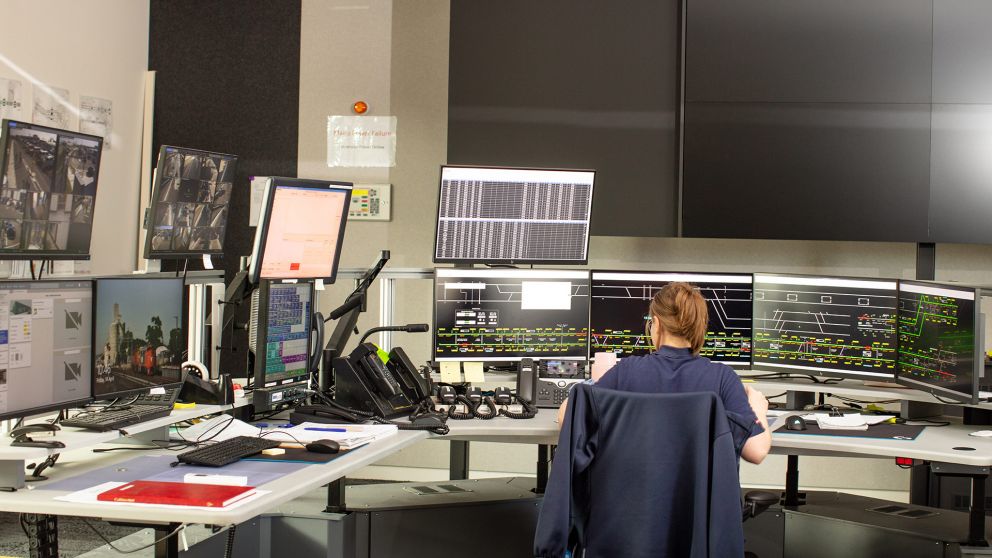 Metro Tunnel Melbourne signaller working from a signalling desk