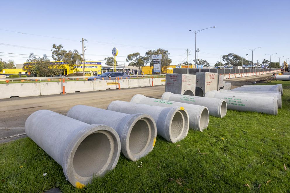 New drainage is being installed on both sides of the Burwood Highway.