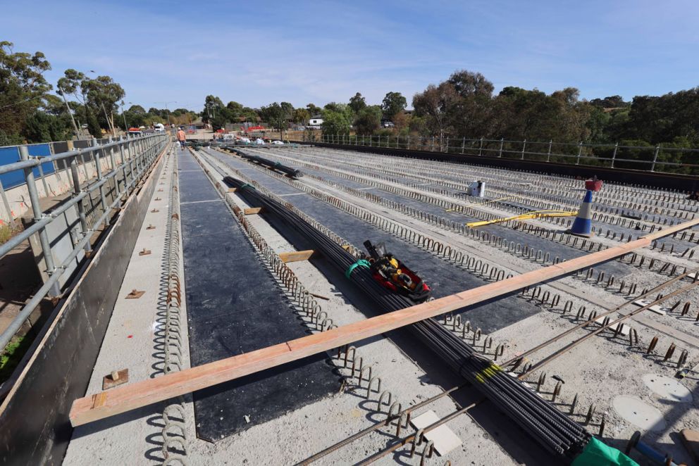 Bridge beams in place - April 23