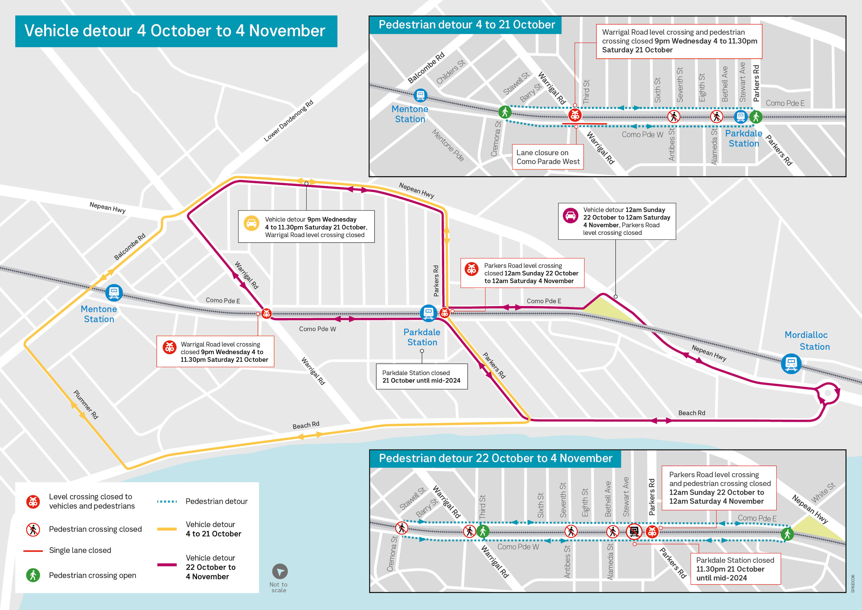 Map showing detours from Wednesday 4 October until Saturday 4 November.