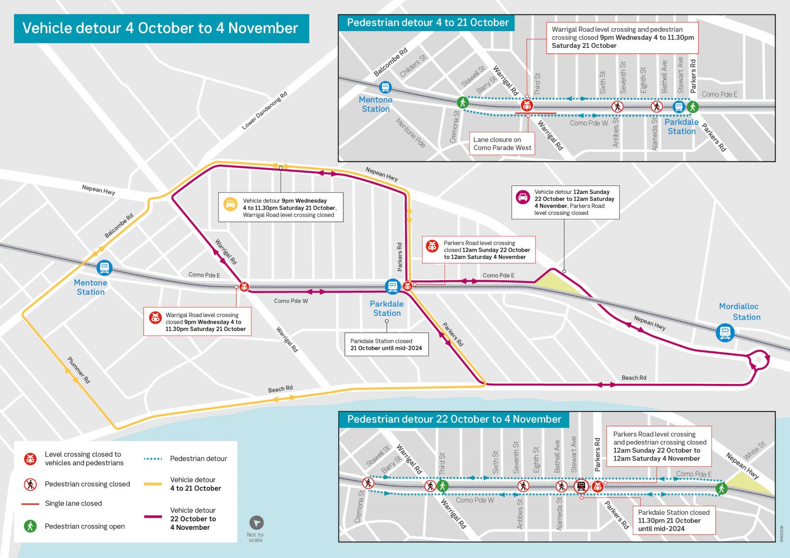 Map showing detours from Wednesday 4 October until Saturday 4 November.