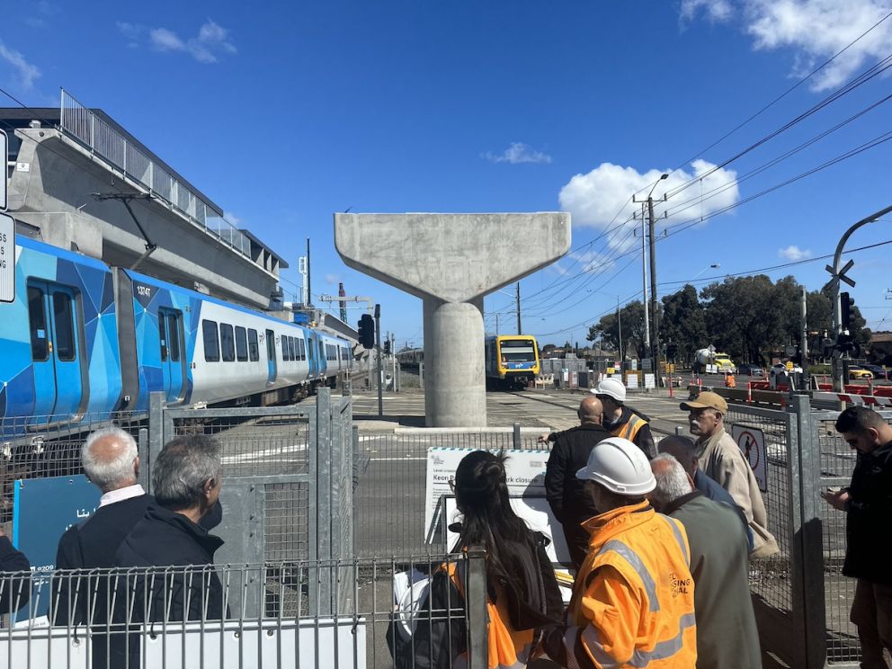 The tour groups were also able to view an L-beam being lifted onto piers across Keon Parade