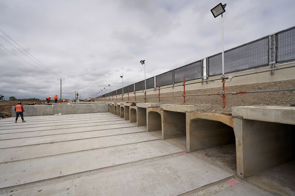 Box culverts recently installed under the road