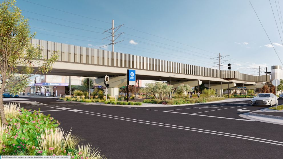 Intersections of Parkers Road and Como Parade West and Como Parade East. Artist impression, subject to change. Vegetation shown at 3-5 years maturity. 