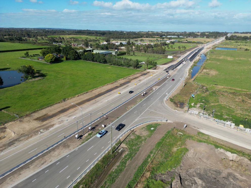 Cars travelling along a section of newly opened lanes on Hall Road